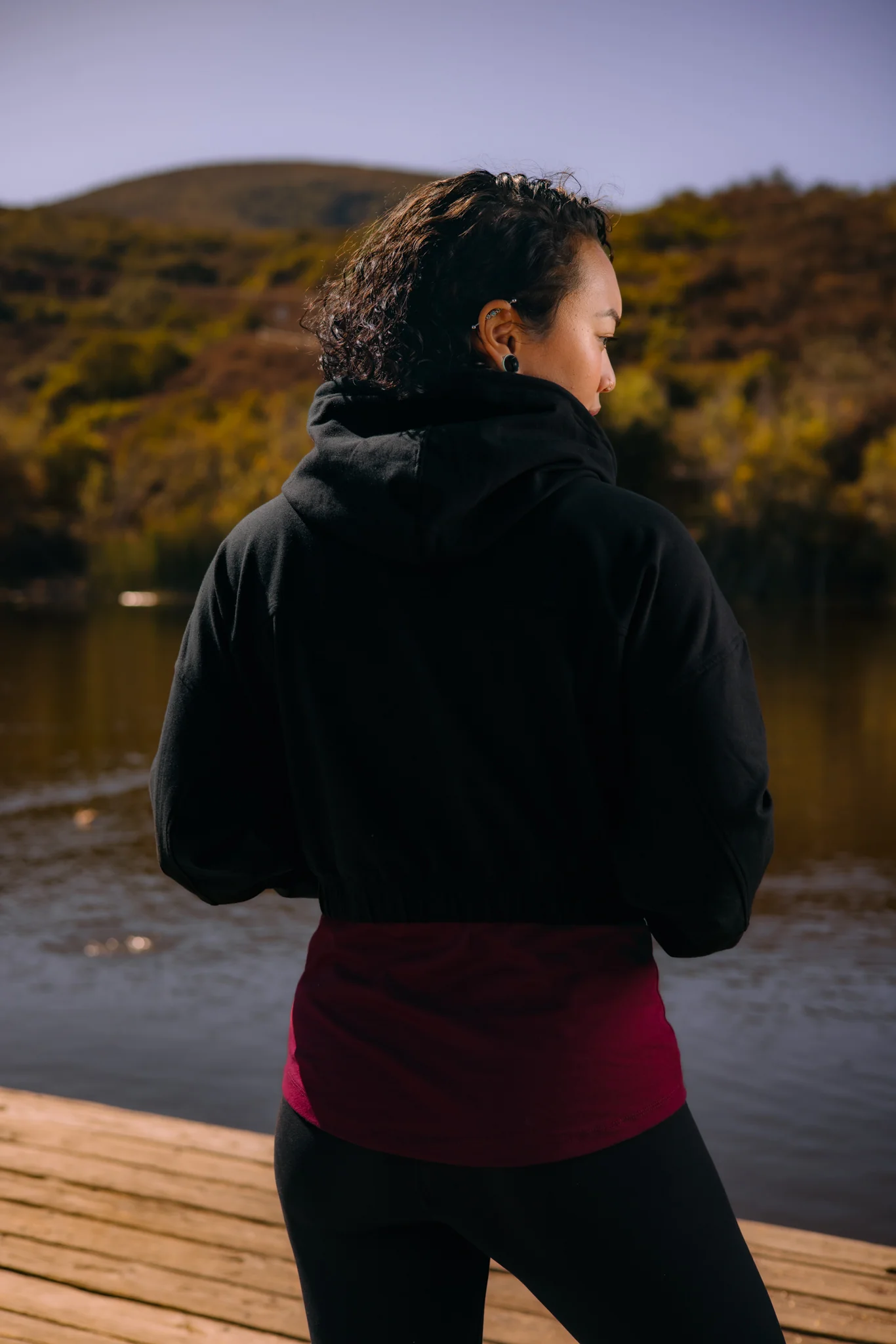 Women's Crop Full Zip Hoodie - Black - Image 3